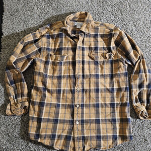 Carhartt Shirt Mens Large Regular Fit Plaid Flannel Brown Tan Work Chore S145BRN